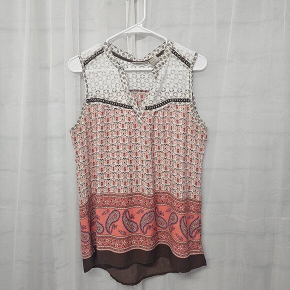 Fresh Pink Brown Tank Lace Boho Paisley Retro Festival M - Picture 7 of 11